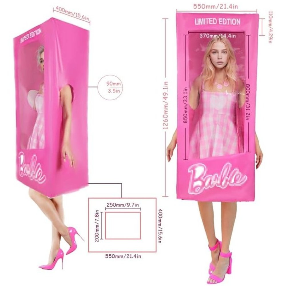 NWT Adorable Barbie Movie Pink Box Gingham Plaid Romper Halloween Costumes - Picture 11 of 12